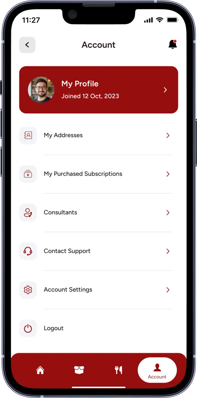 Aim Diet customer app — Account