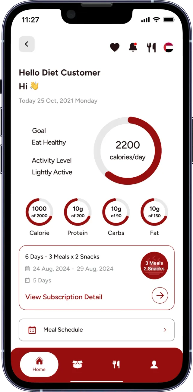 Aim Diet customer app — Home