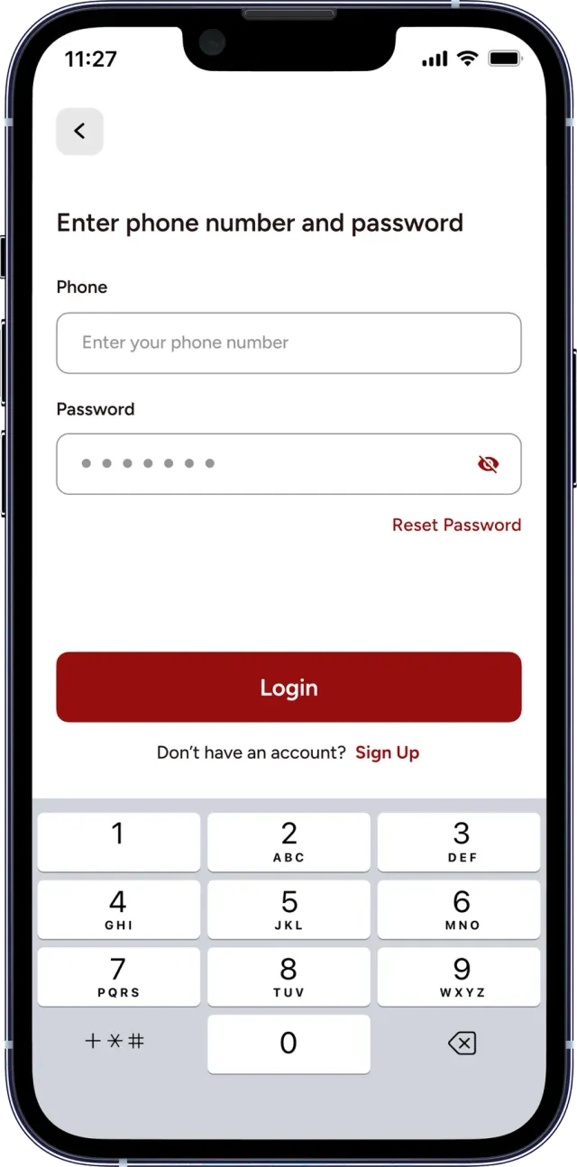 Aim Diet customer app — Login