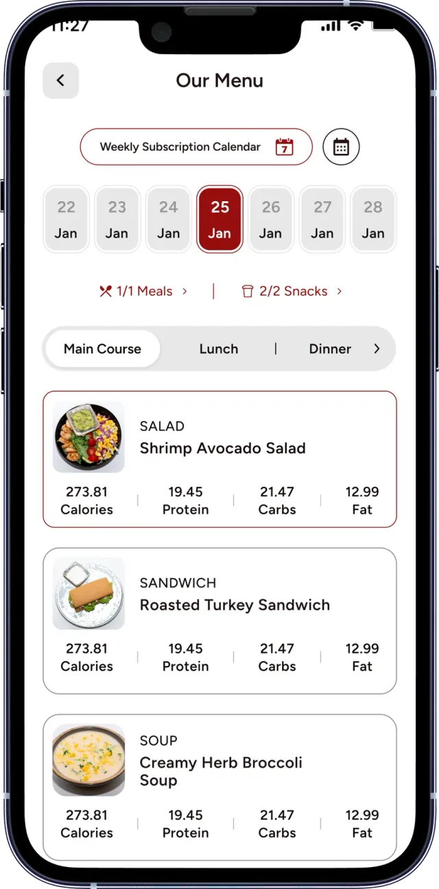 Aim Diet customer app — Meal Selection