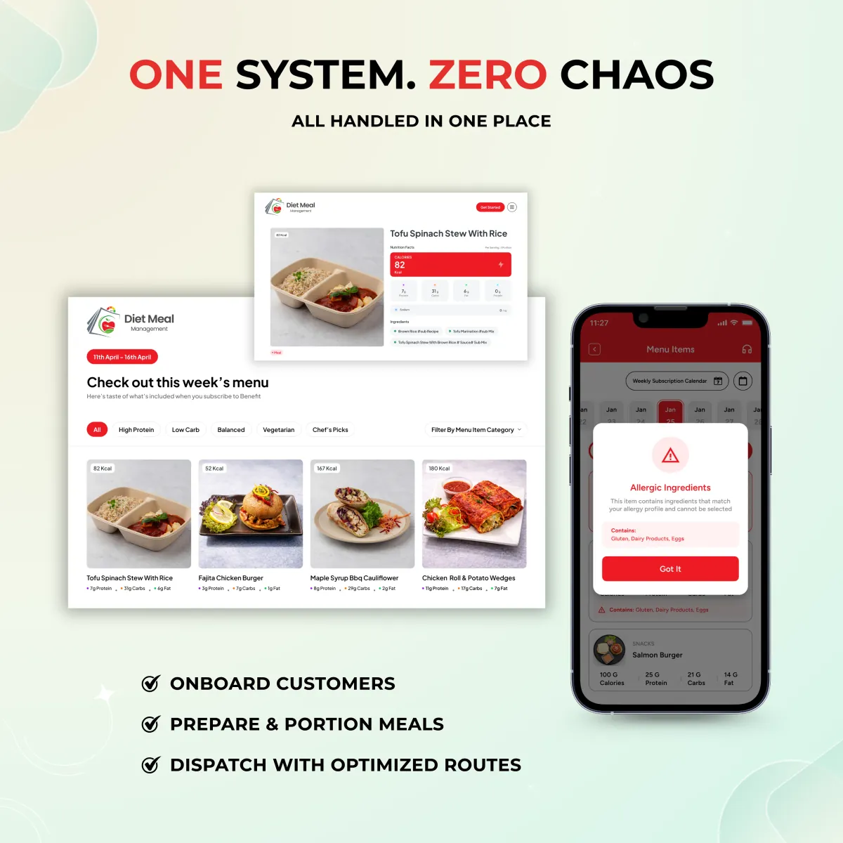 One system, zero chaos — onboard customers, prepare meals, dispatch with optimised routes